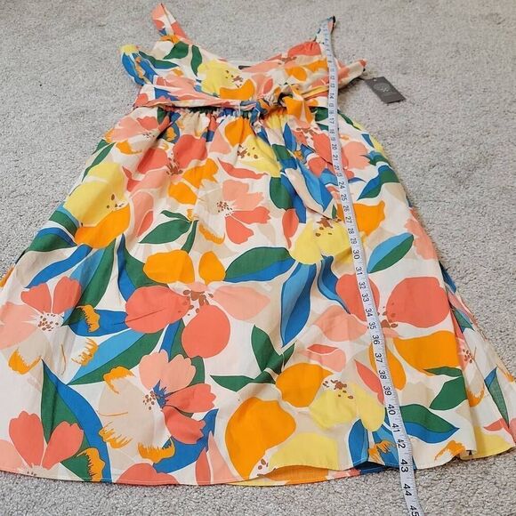 Vince Camuto Tropical Floral Sleeveless Tie Waist Midi Dress Cotton Size 10 - Picture 6 of 9
